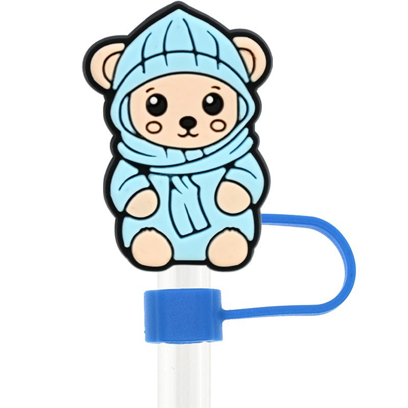 Wholesale Random 100pcs Cute Ice and Snow Series 10mm PVC Soft Straw Tube Cap  ACC-SCR-RYY109