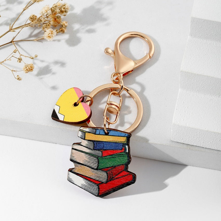 Wholesale Teacher’s Day Rainbow Wooden Sign Tassel Keychain ACC-KC-RongR042