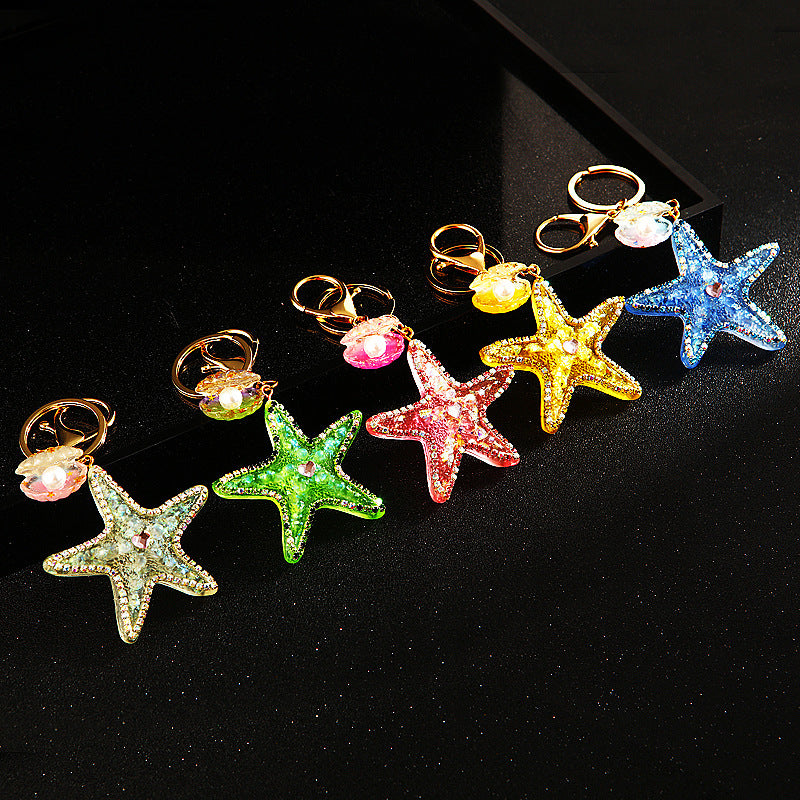 Wholesale Diamond Starfish Shell Acrylic Keychain ACC-KC-RuiYuan007