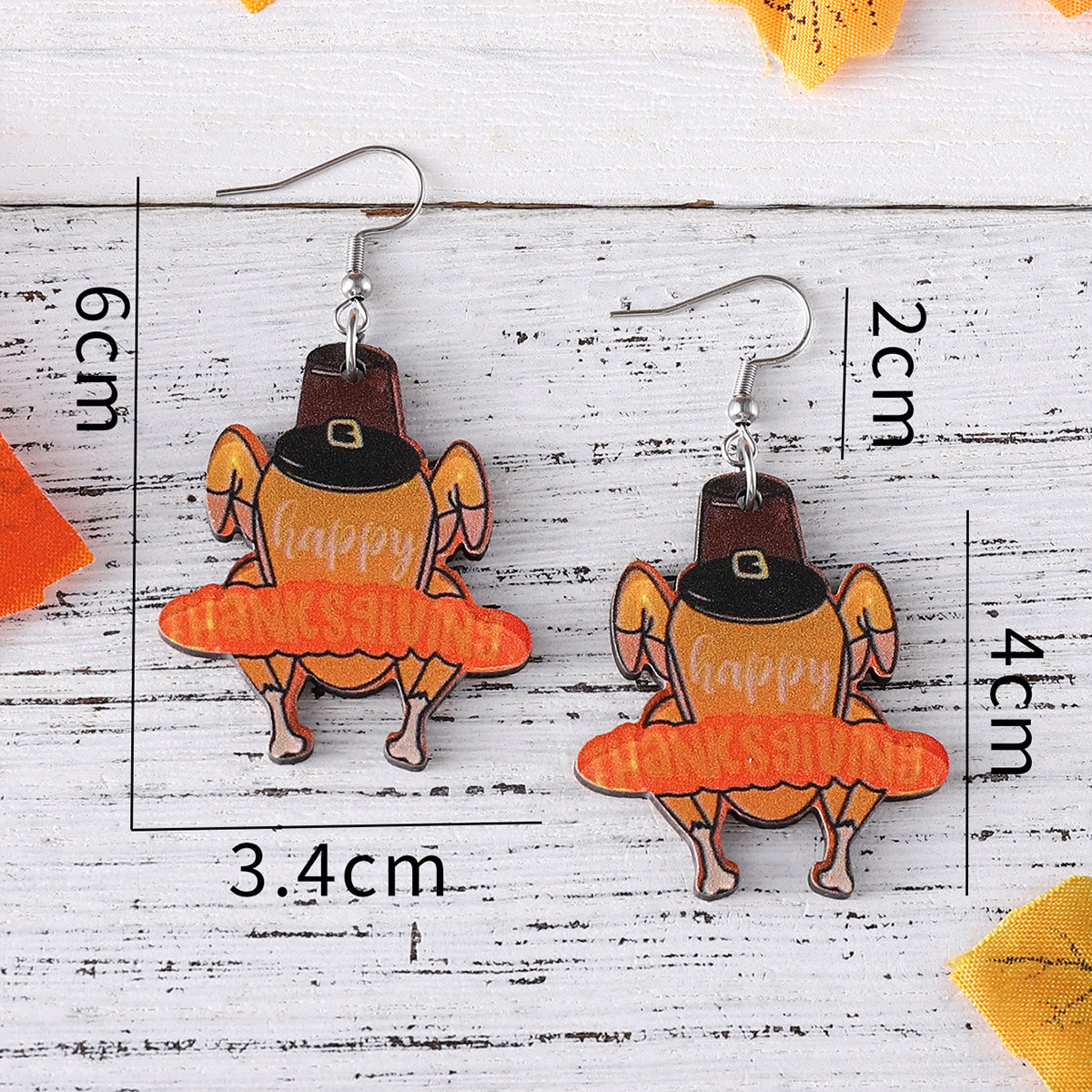 Wholesale Thanksgiving Day Pumpkin Pie Turkey Pendant Wood Earrings ACC-ES-ChuLian032