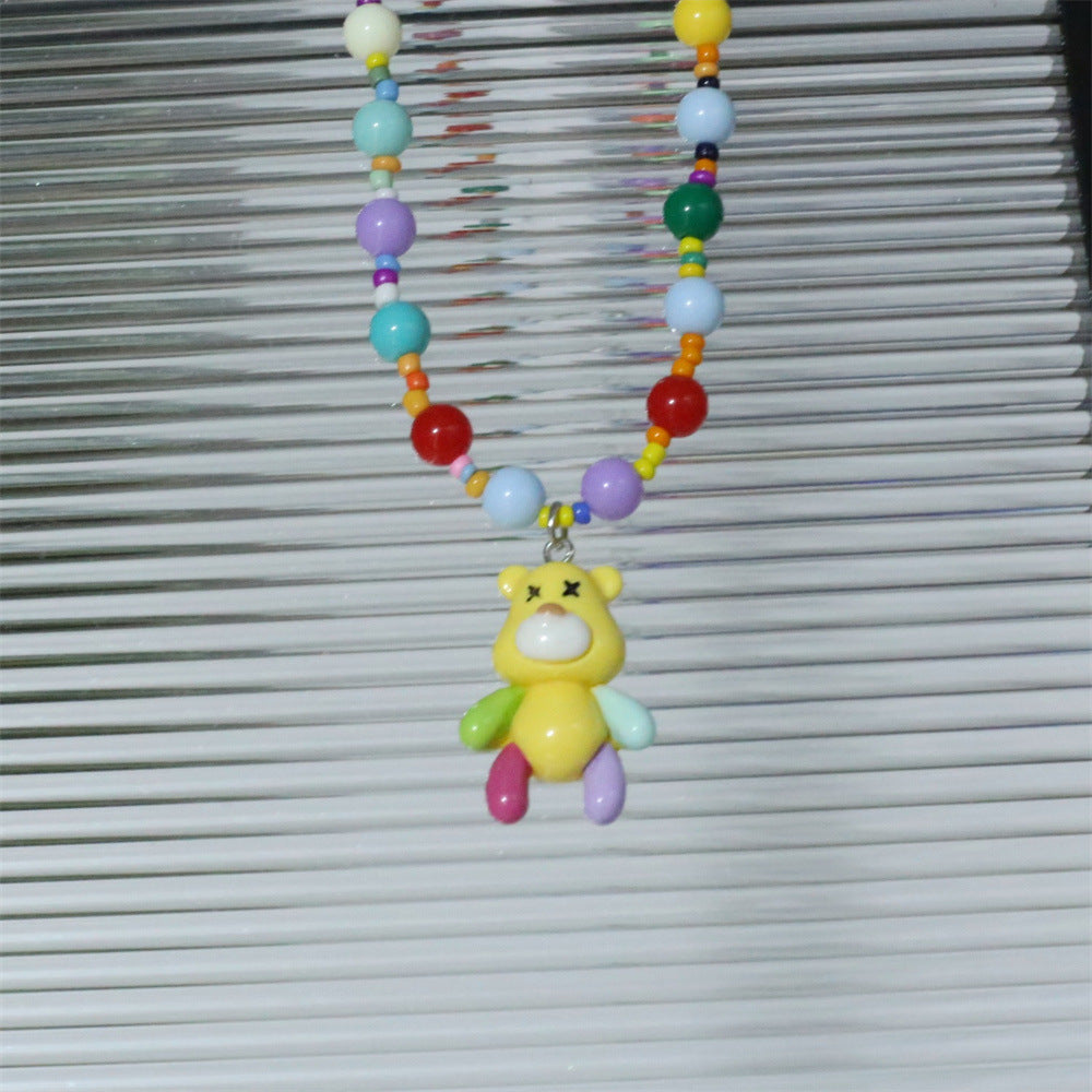 Wholesale Cute Cartoon Colorful Bear Pendant Necklace