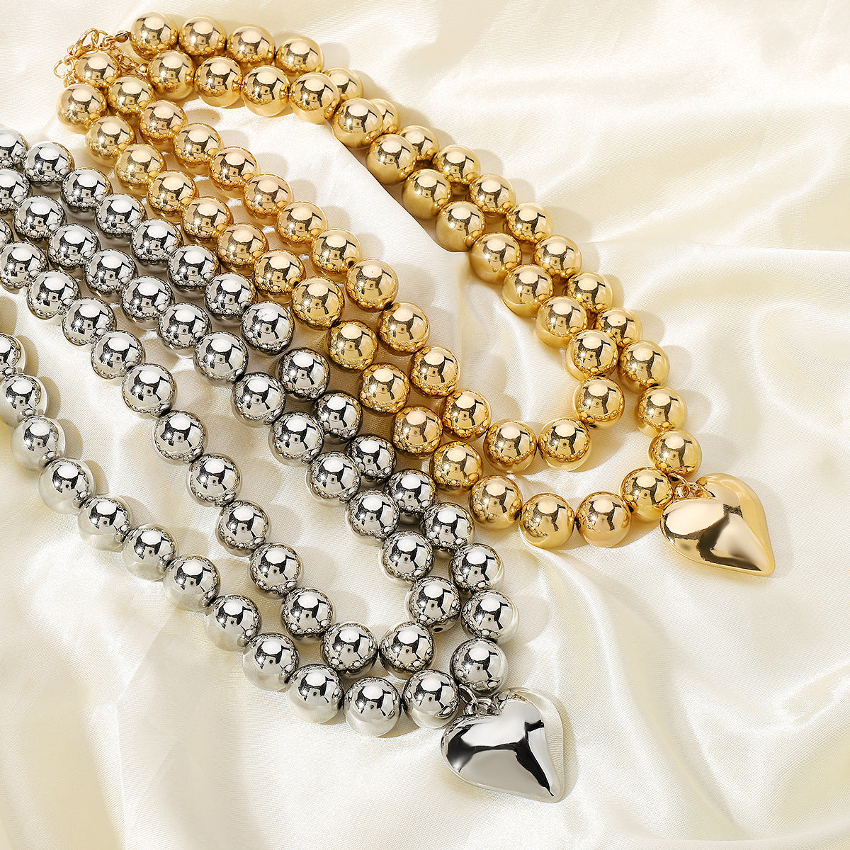 Wholesale  exaggerated  multi-layer round beads stacked heart necklace