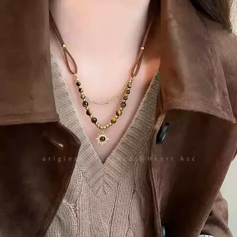 Wholesale Fashion Star Tiger Eye Stone Pendant Necklace Sweater Chain Jewelry Gift