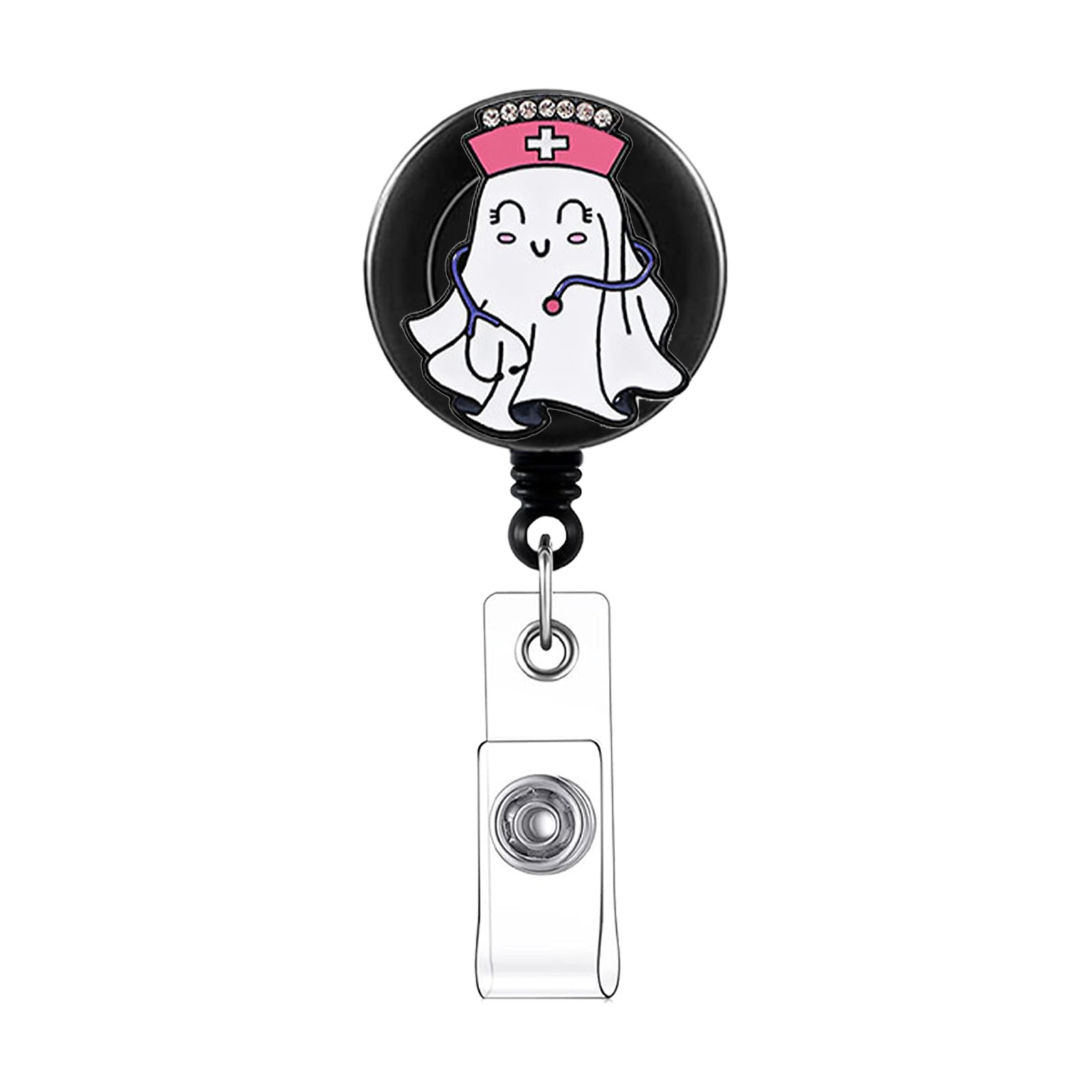 Wholesale  Ghost Witch Hat Retractable Badge Reel Clip with Pink Cap,  Fashion Accessory for Ladies,  Stylish Gift for Party