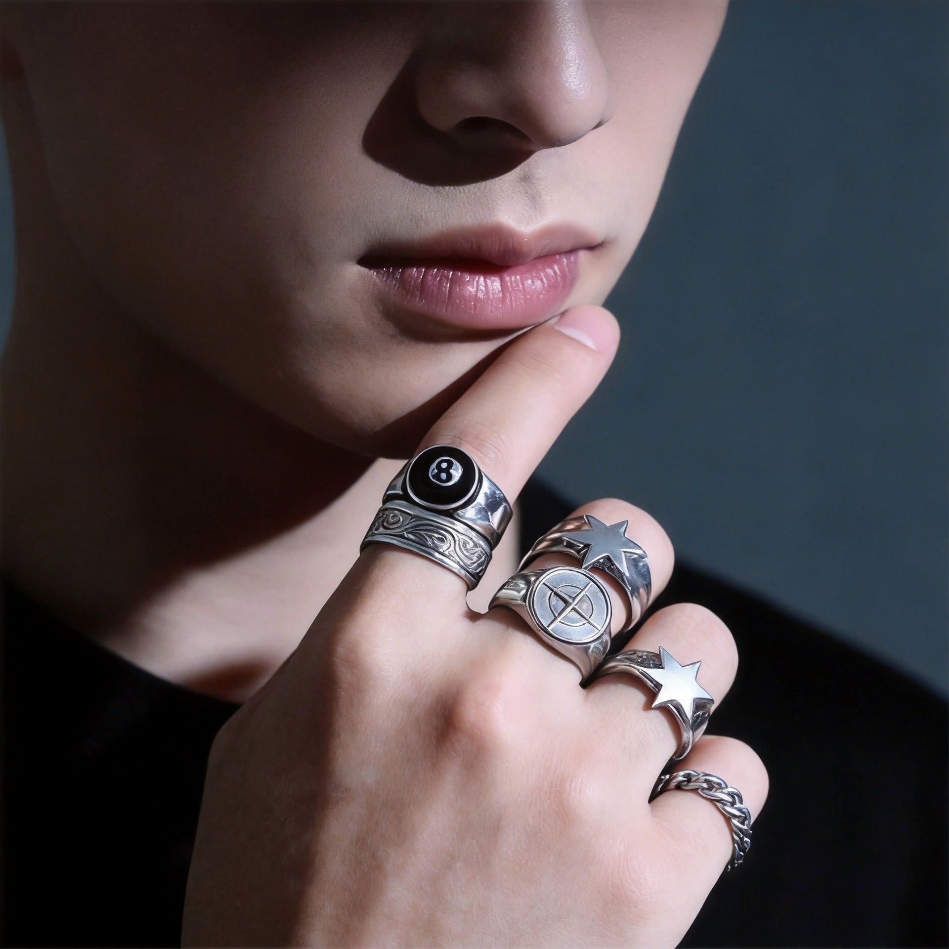 Wholesale Trendy Punk Style Cross and Hexagram Stackable Ring Set Alloy Jewelry Accessory
