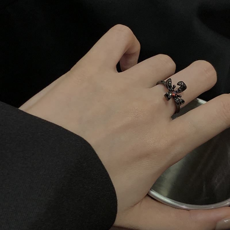 Wholesale Cross Dark Red Zircon Open Heart Rings ACC-RS-JiuHao022