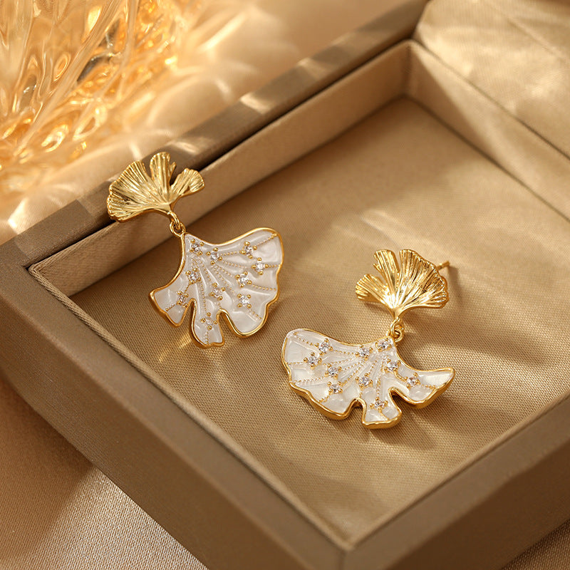 Wholesale Light Luxury Double Ginkgo Leaf Earrings