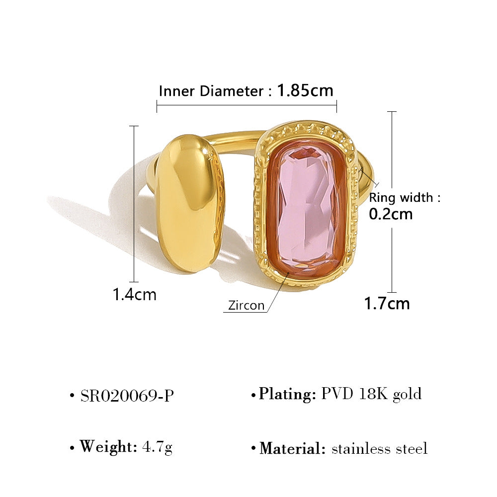 Wholesale  stainless steel glass zirconium exaggerated ring
