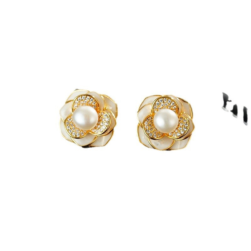 Wholesale Copper Plated Real Gold  Pearl 925 Silver Needle  Earrings