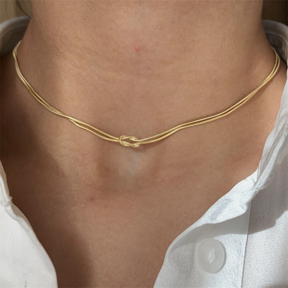 Wholesale Gold Stainless Steel Snake Chain Necklace,  Geometric Design,  Couple Jewelry Accessory