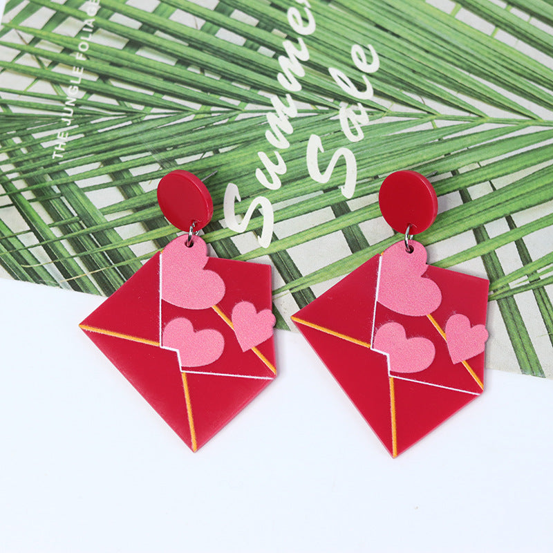 Wholesale Acrylic Valentine' s Day Heart Envelope Earrings