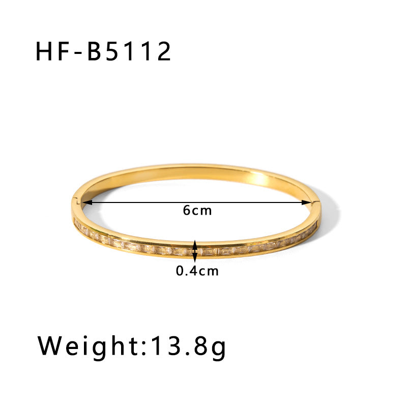 Wholesale Vintage Wide Edge Titanium Steel Inlaid with Zircon 18K Real Gold Stainless Steel Bracelet ACC-BT-Xiny010