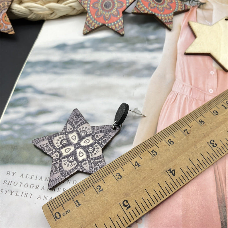 Wholesale Five-pointed Star Retro Ethnic Style Wood Earrings ACC-ES-FX037