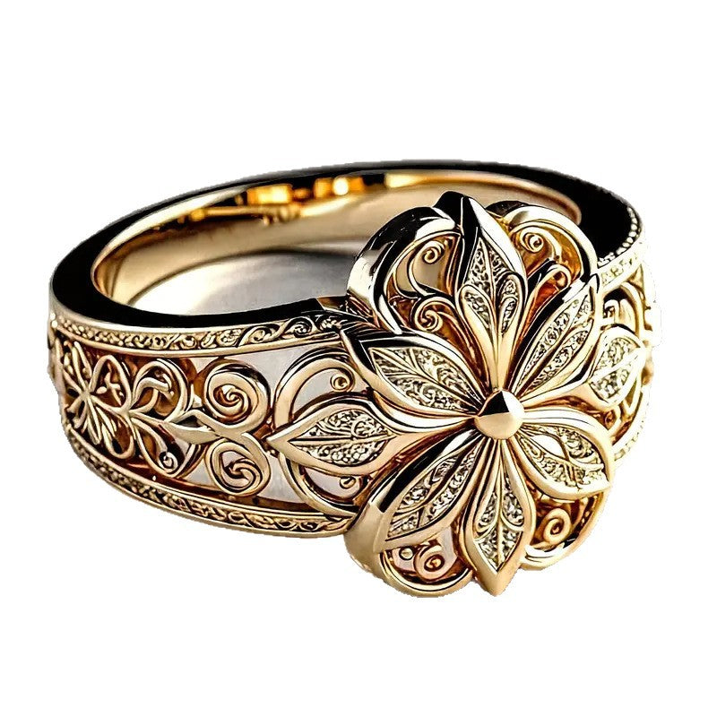 Wholesale Electroplated Copper Hollow Flower Promise Ring,  Palace Style,  Everyday and Party Jewelry Accessory