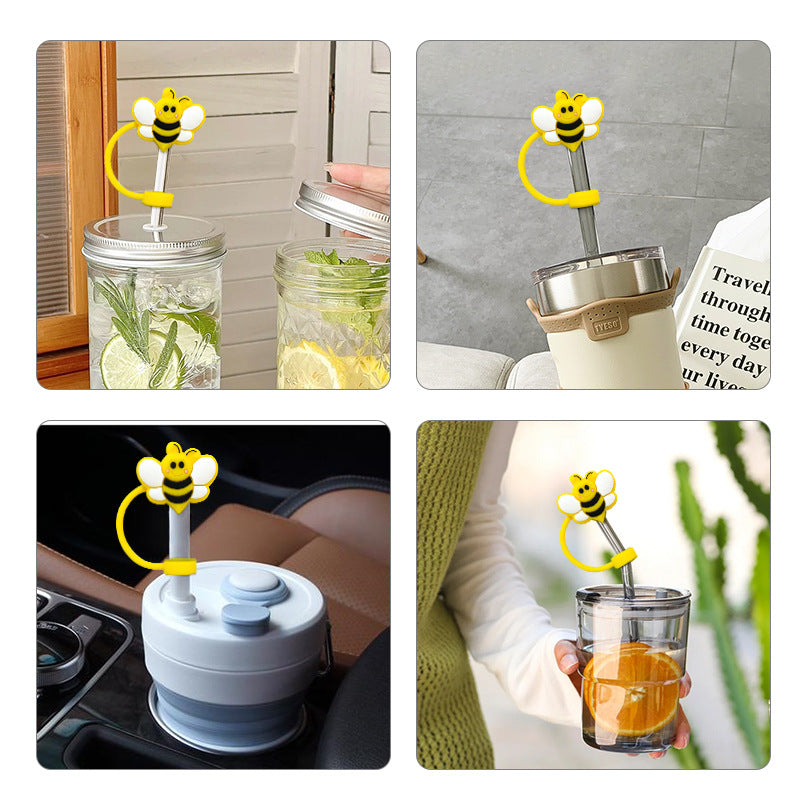 Wholesale 10pcs Bee Silicone Straw Stopper Straw Tube Cap 10mm Straw Decoration Straw Cover ACC-SCR-WDX001
