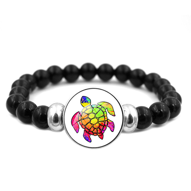 Wholesale Rendering Color Turtle Bracelet Black Elastic Beaded Resin Bracelet ACC-BT-JiaYun001