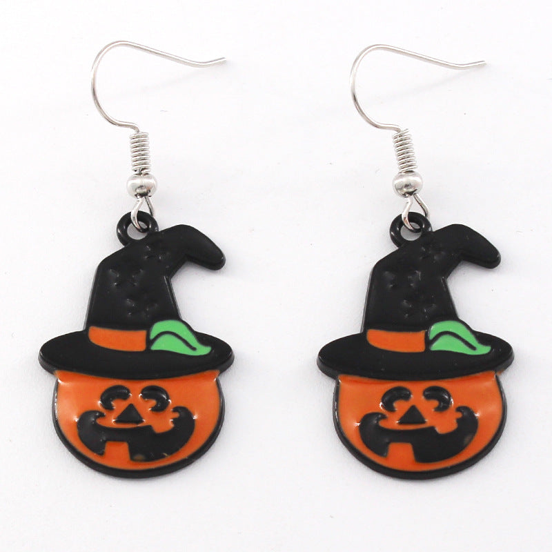 Wholesale 2 Pairs/Pack  Halloween Alternative Pumpkin Head Alloy Oil Drop Earrings ACC-ES-Liyao001