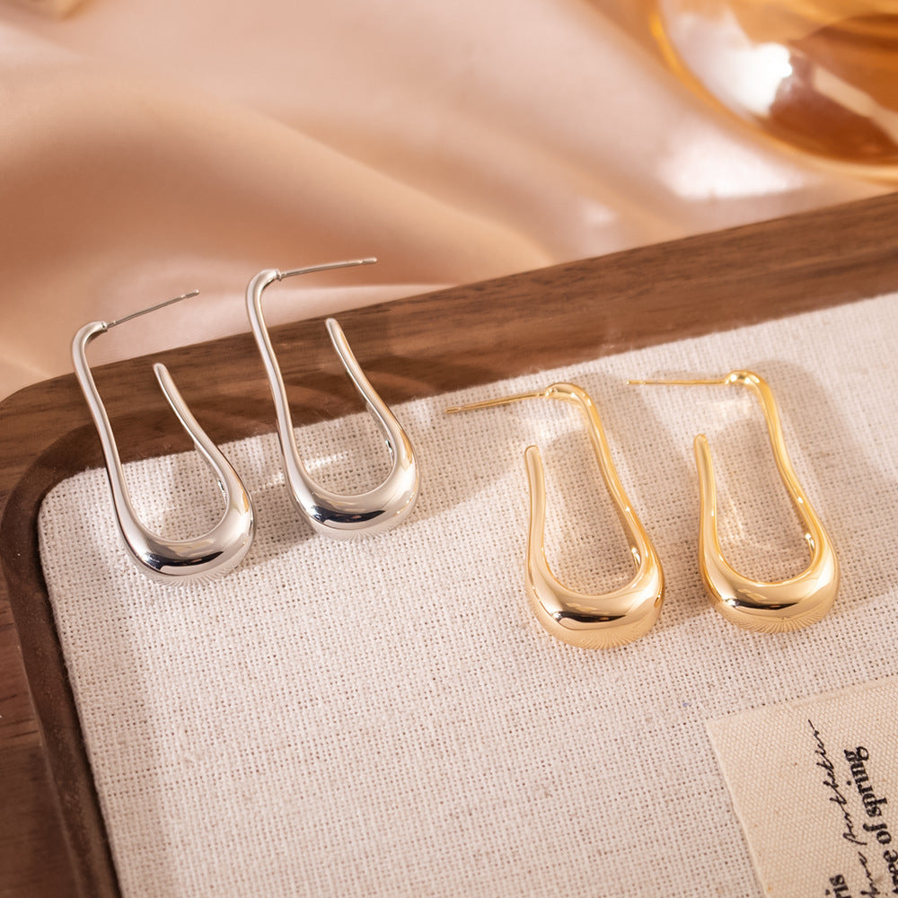 Wholesale Real Gold Electroplated Geometric U-shaped Earrings