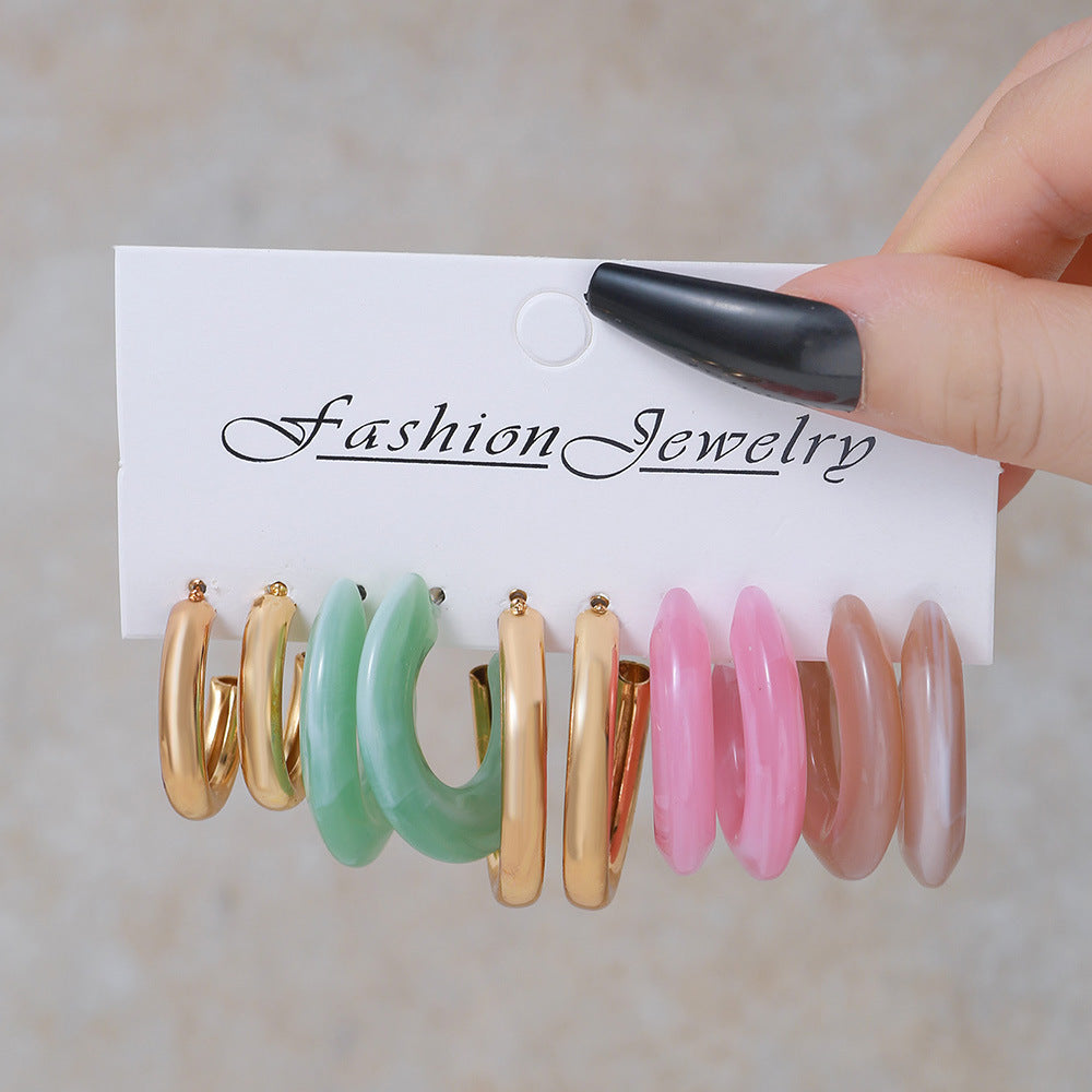 Wholesale Colorful Resin C-shaped Pearl Earrings Set of 5 Pairs Acrylic Earrings ACC-ES-Zhey001