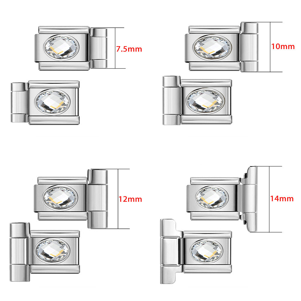 Wholesale Stainless Steel Oval Zircon Watch Connector for DIY Bracelet,  Italian Module Charm,  Jewelry Accessory