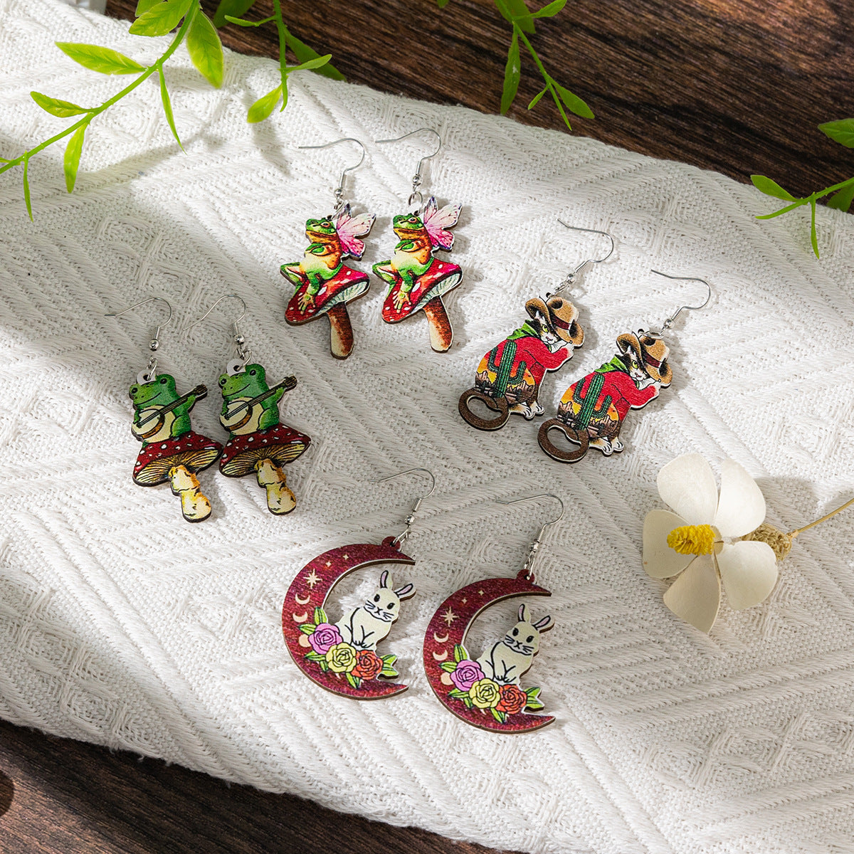 Wholesale Easter Bunny Moon Wooden Earrings