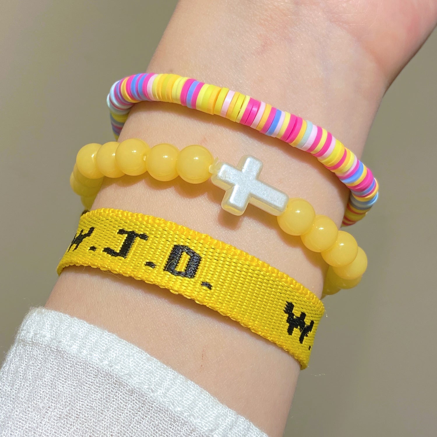 Wholesale Pink 5-piece Cross Women' s Fashion Personality Elastic Bracelet Set