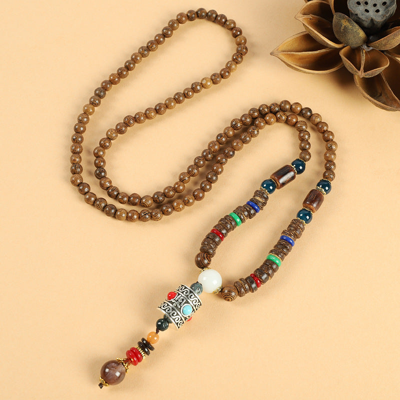 Wholesale Retro Ethnic Style Sweater Chain Long High-end Wooden Pendant Vintage Long Necklace ACC-NE-Luox003