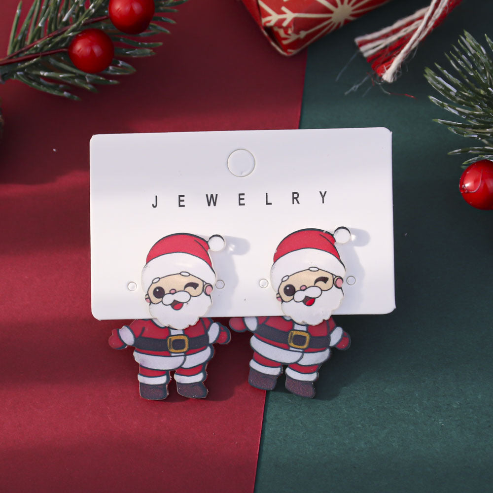 Wholesale Cute cartoon front and back Christmas stud earrings