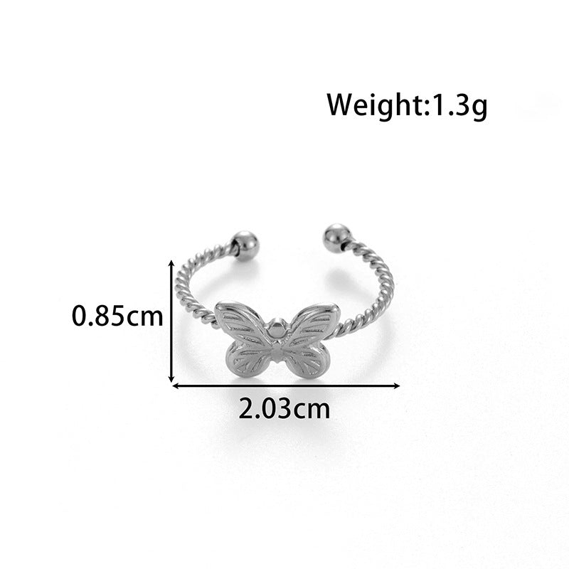Wholesale Titanium Steel Love Heart-shaped Bow  Cute Sweet Opening Adjustable Ring