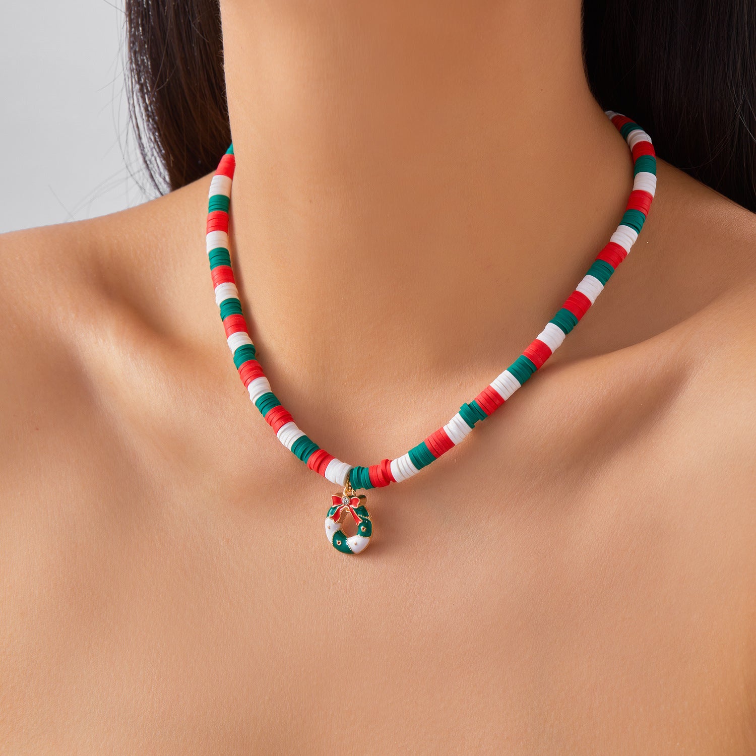 Wholesale Polymer Clay Christmas Tree Wreath Snowman Necklace