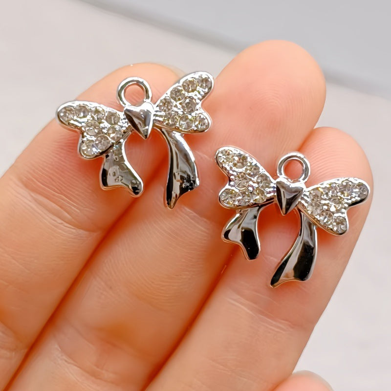 Wholesale 10pcs Casual Bow Pendant Accessories Diamond Small Pendant Alloy Accessories DIY Bracelet Jewelry Necklace Clothing Materials