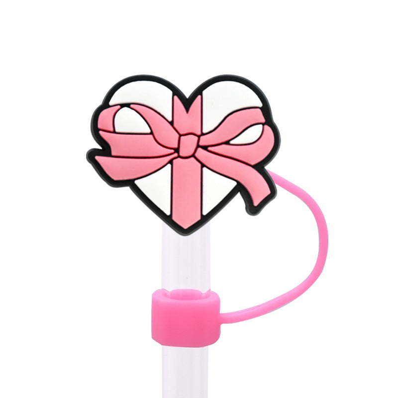 Wholesale Random 100pcs Valentine's Day Series 8/10mm PVC Soft Straw Tube Cap