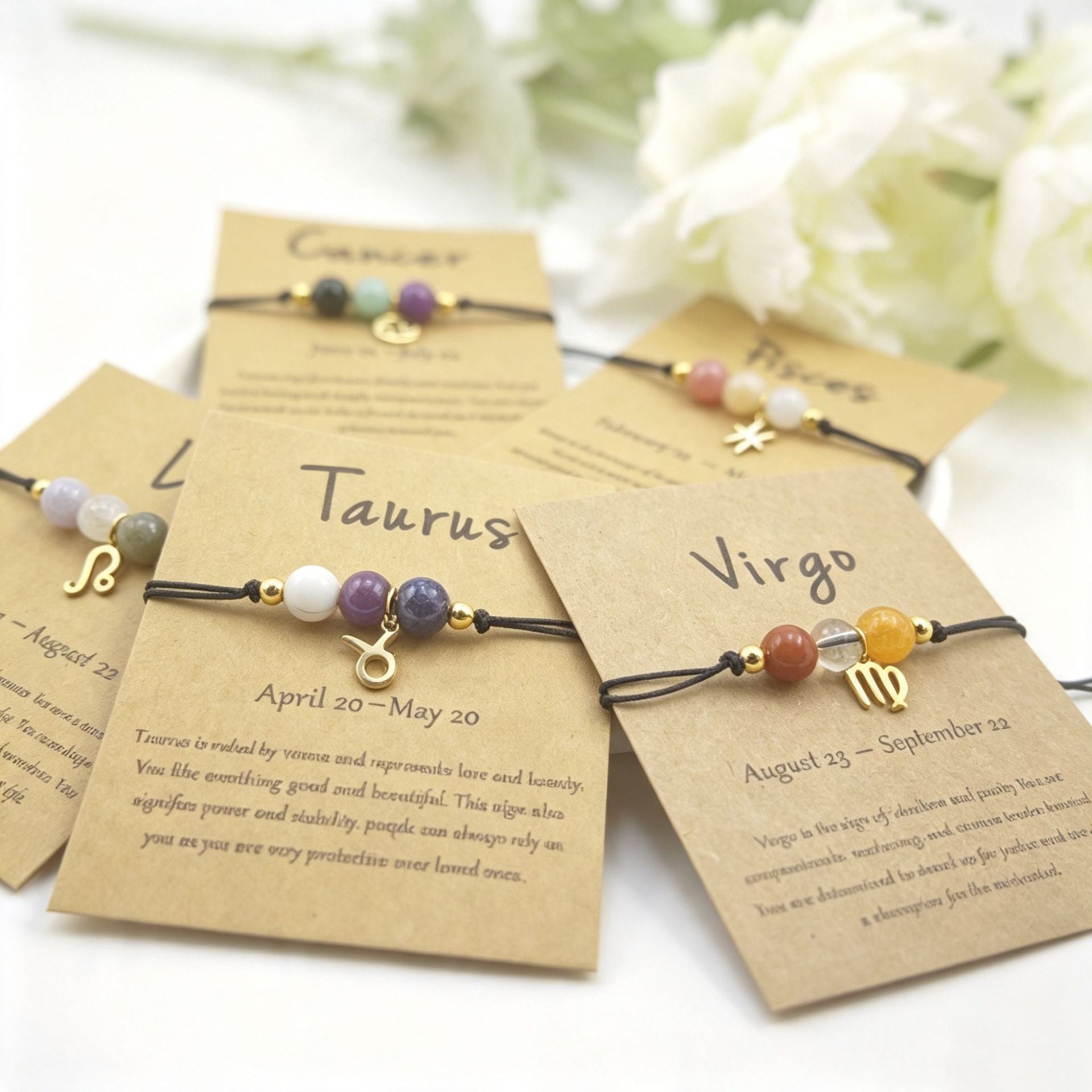 Wholesale Natural Stone Crystal Zodiac Bracelet Handmade Woven Rope Fashion Jewelry Accessory