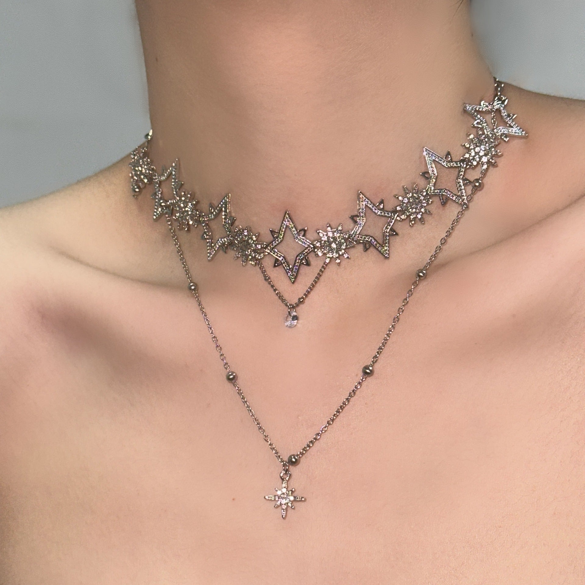 Wholesale Titanium Steel gold and silver double  metal chain  necklace clavicle chain