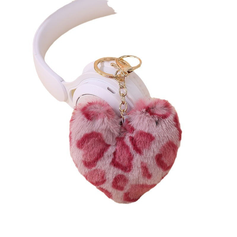 Wholesale 5PCS Multicolor leopard print fur ball keychain peach heart pendant bag plush jewelry pendant