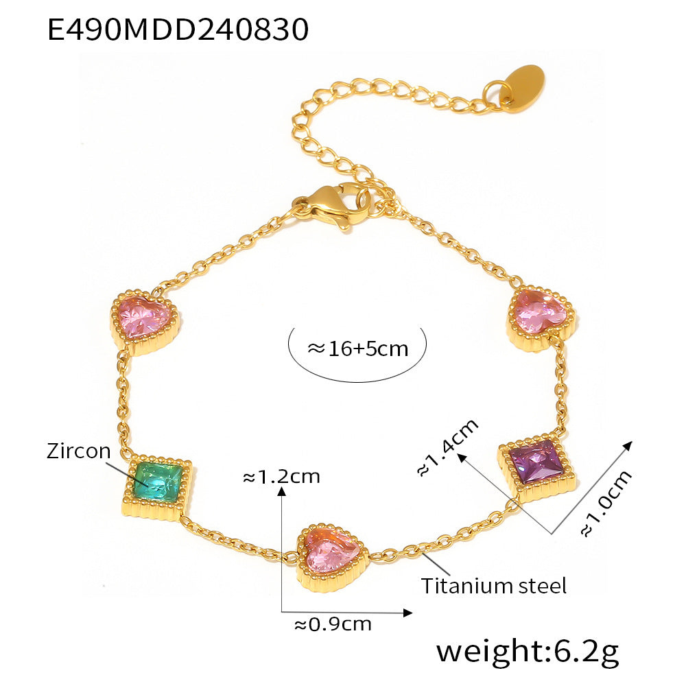 Wholesale Light Luxury Titanium Steel Peach Heart Square Bracelet