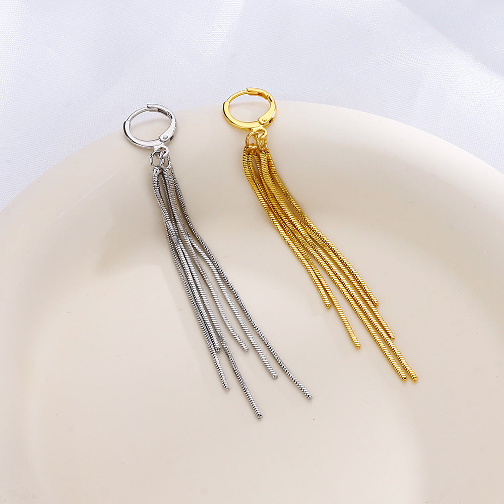 Wholesale Copper Electroplated Snake Bone Tassel Earrings Elegant Korean Style Face Slimming Design Boutique Resale