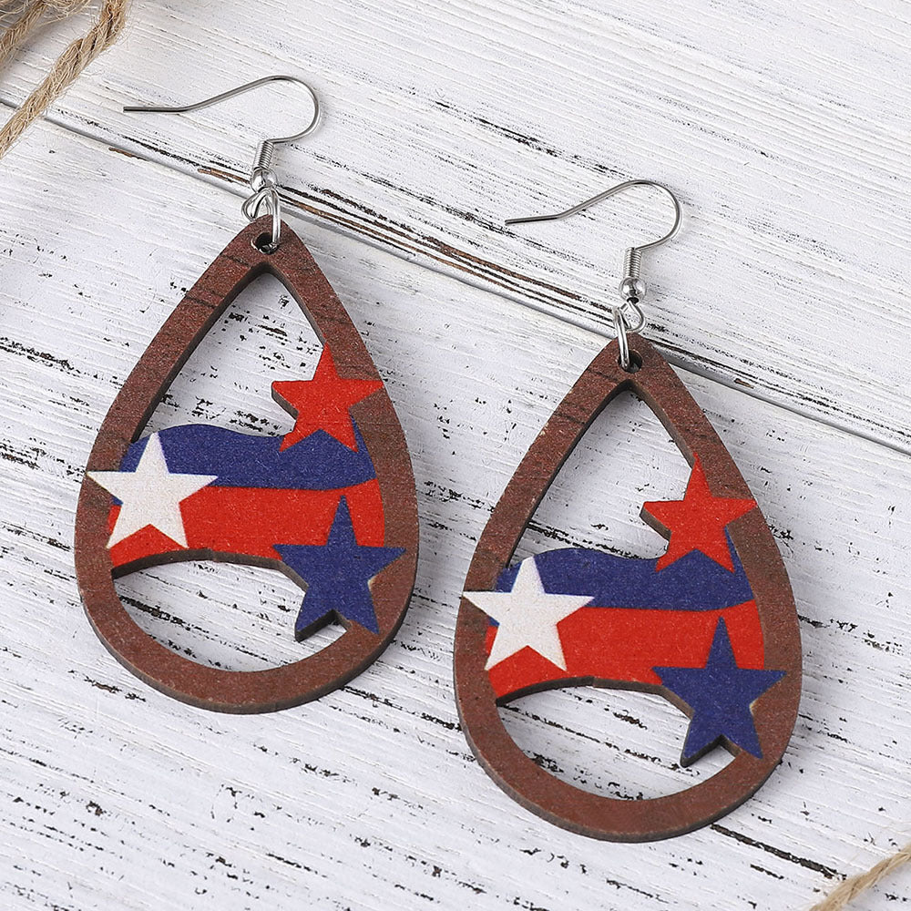 Wholesale American Independence Day Red White Blue Striped Star Five-pointed  Earrings