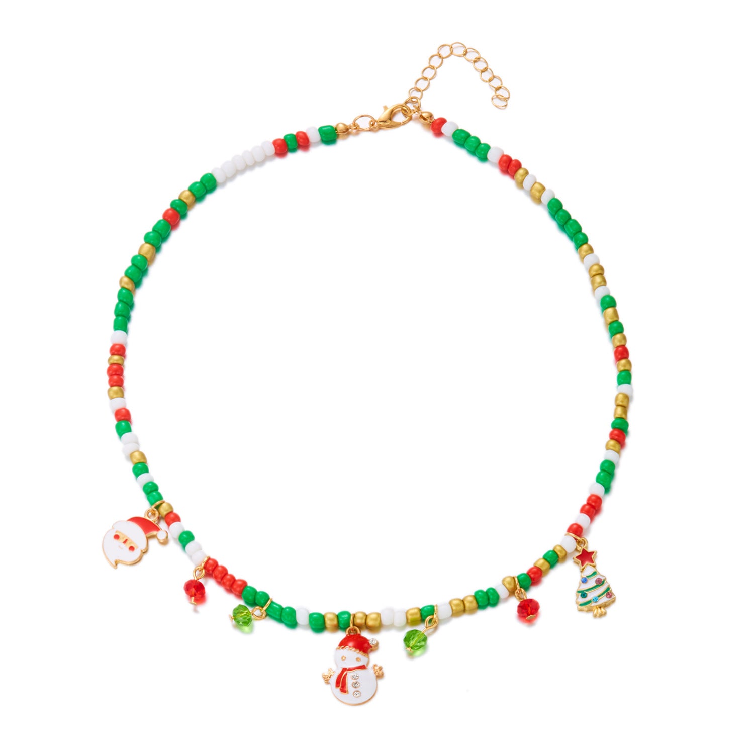 Wholesale Christmas Oil-Drop  Snowflake Color-Matched Beaded Necklace