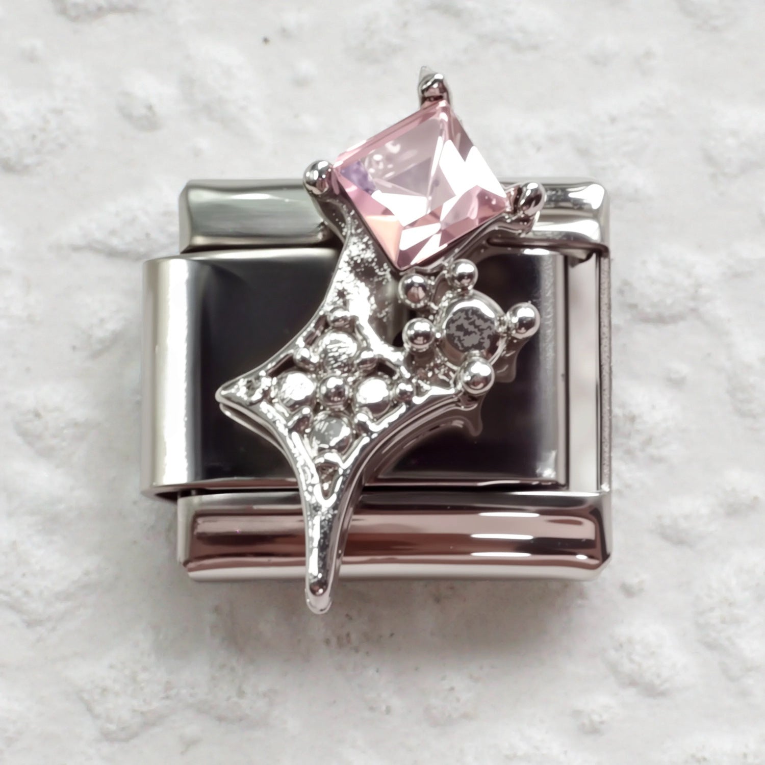 Wholesale Stainless Steel Pink Zirconia Italian Charm Bracelet Heart Shape DIY Accessory for Everyday Wear Gift