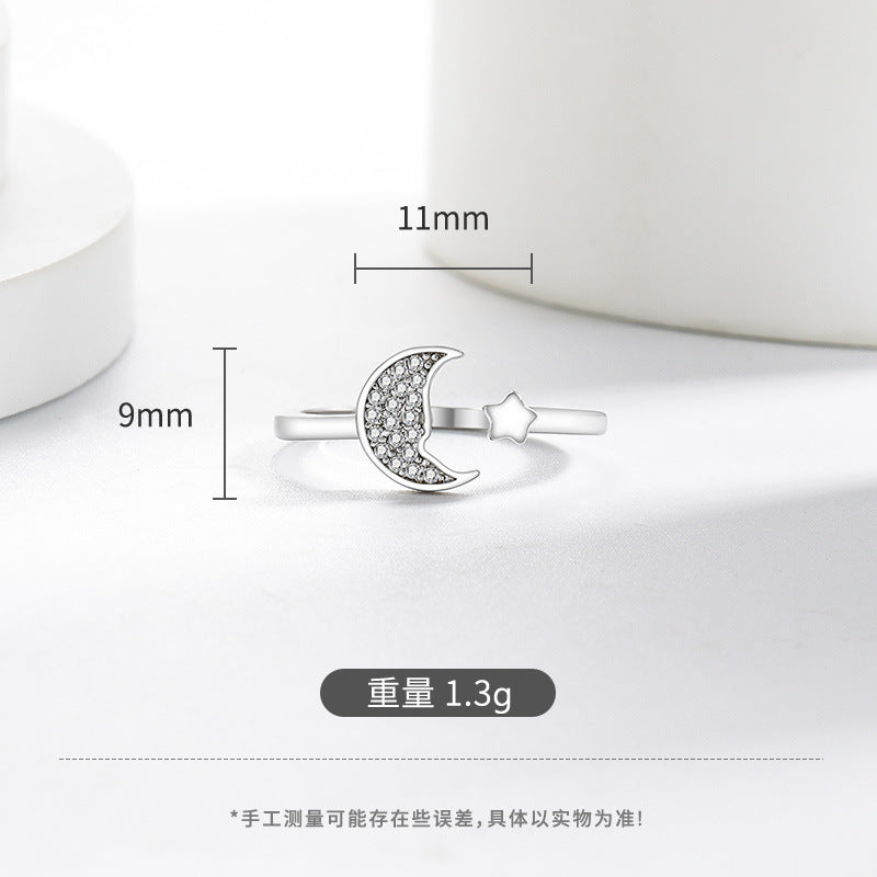 Wholesale Adjustable rhinestone bronze star and moon ring