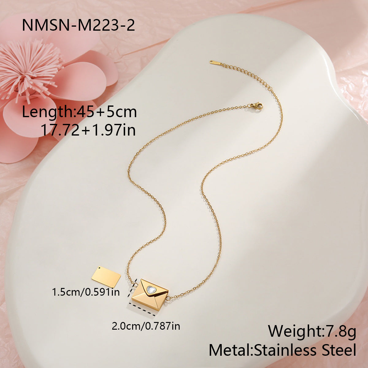 Wholesale Stainless steel 18K gold plated envelope heart-shaped diamond necklace