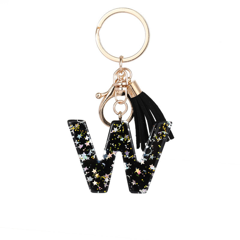 Wholesale  black resin keychain 26 English letter pendant keychain