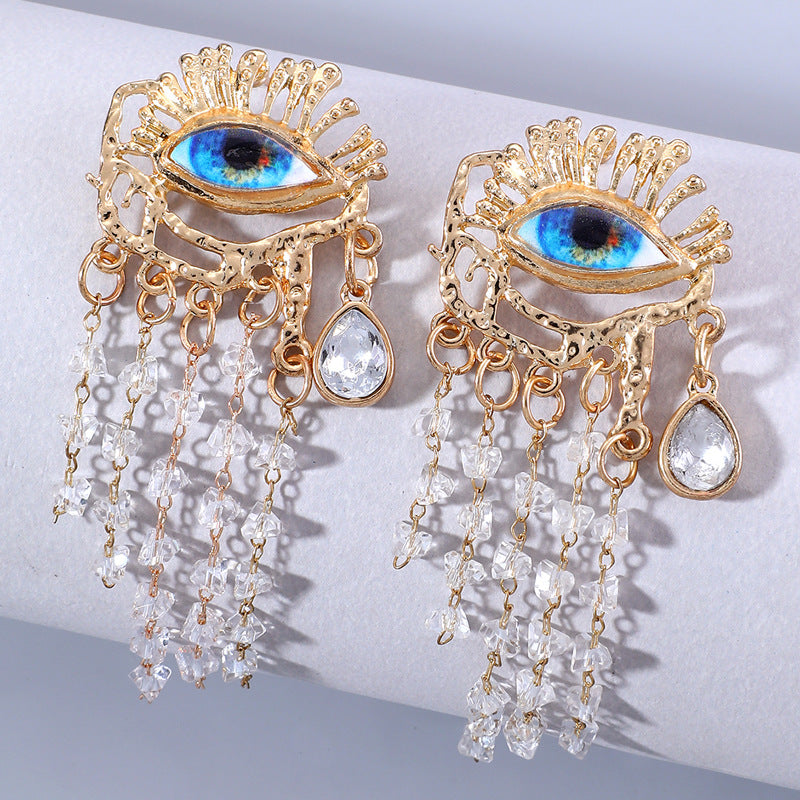 Wholesale Middle-aged Crystal Tassel Pendant Earrings Devil's Eye Exaggerated Atmospheric Earrings Statemente Earrings ACC-ES-YongGe001