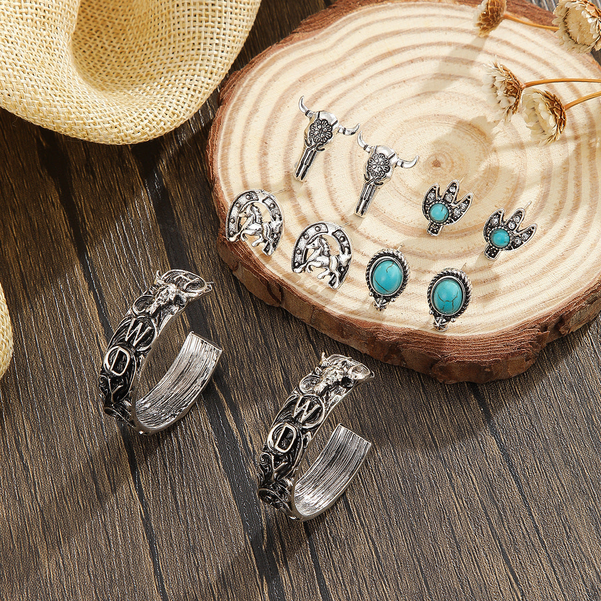Wholesale turquoise vintage suit cow's head horse boots horse  earrings