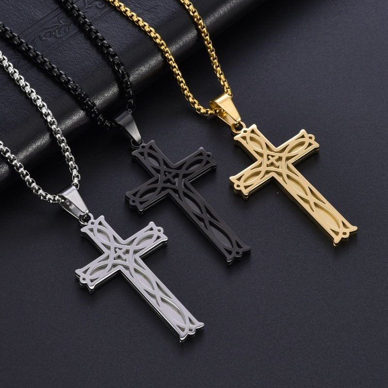 Wholesale Irish knot cross pendant titanium steel hollow necklace
