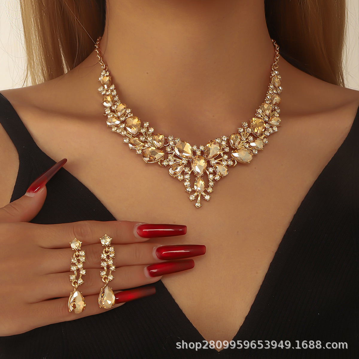 Wholesale Jewelry Set Crystal Accessories Alloy Necklace Earrings