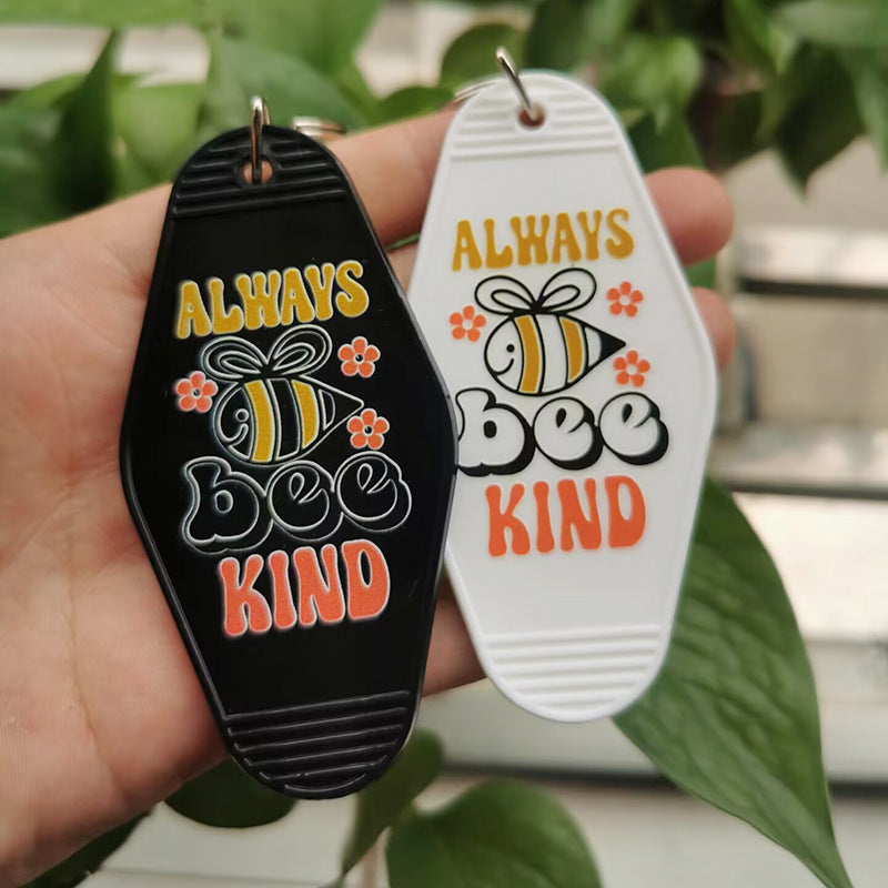Wholesale Hotel ALWAYS BEE KIND Retro Plastic Tag Keychains ACC-KC-MeiXin006