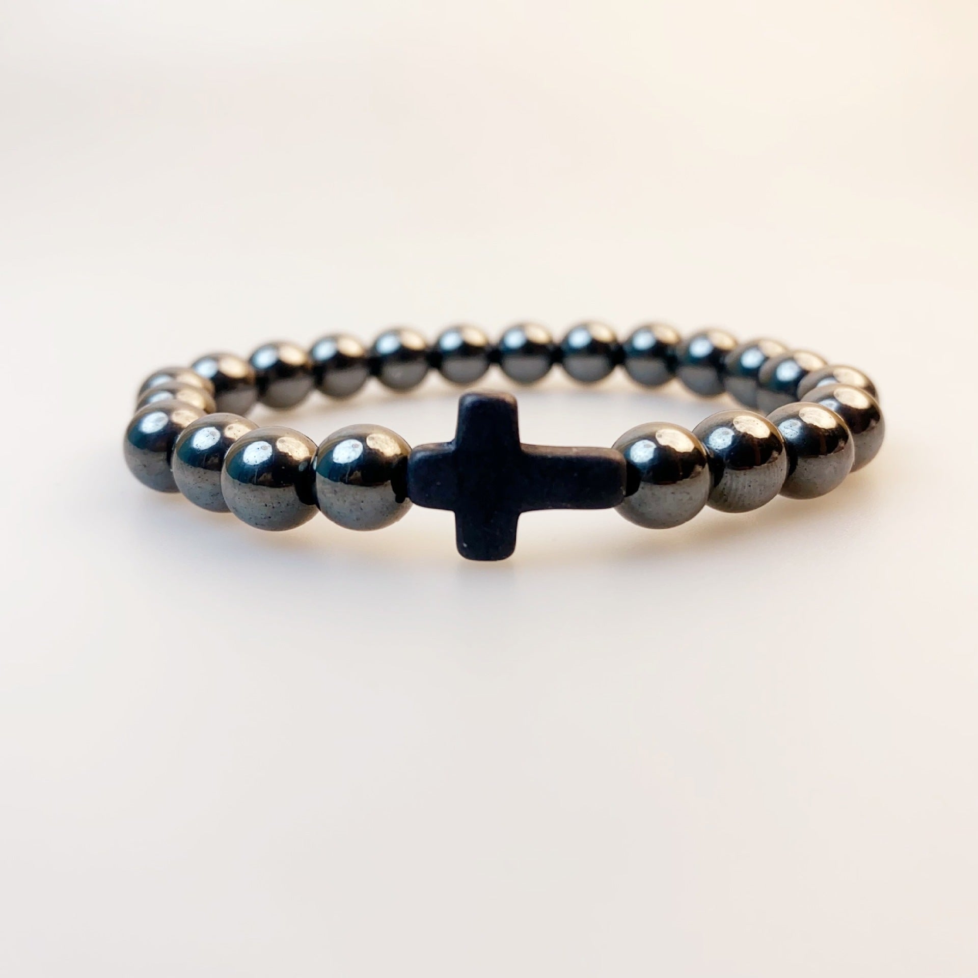 Wholesale Vintage Turquoise Cross Stretch Bracelet Unisex Religious Jewelry With Volcanic Stone Handmade Beaded Bracelet Gift Boutique Resale