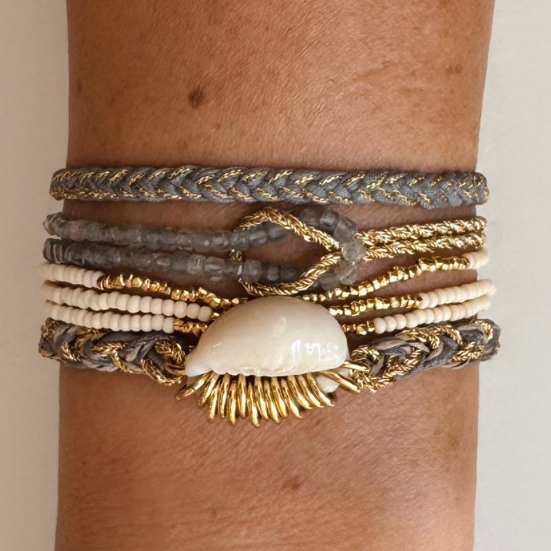 Wholesale Bohemian Retro Natural Stone Woven Bracelet Gold Plated Women S Fashion Accessory